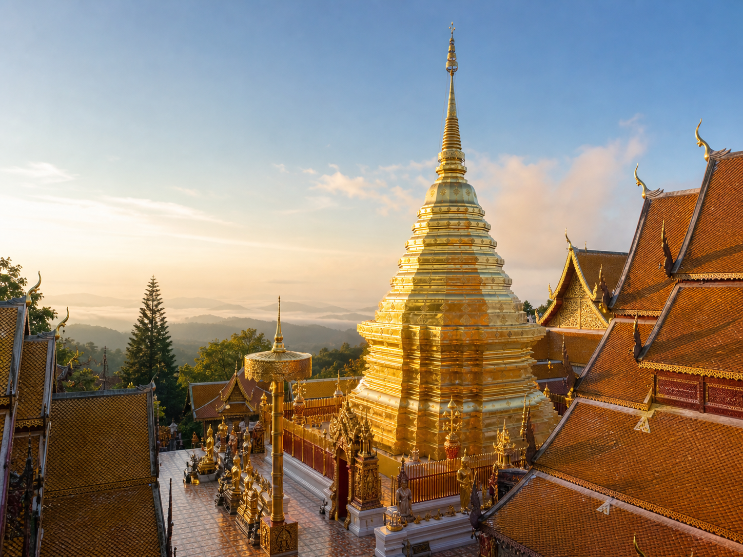 Chiang Mai temple and mountain setting